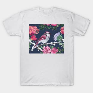 Pink bird with flowers T-Shirt